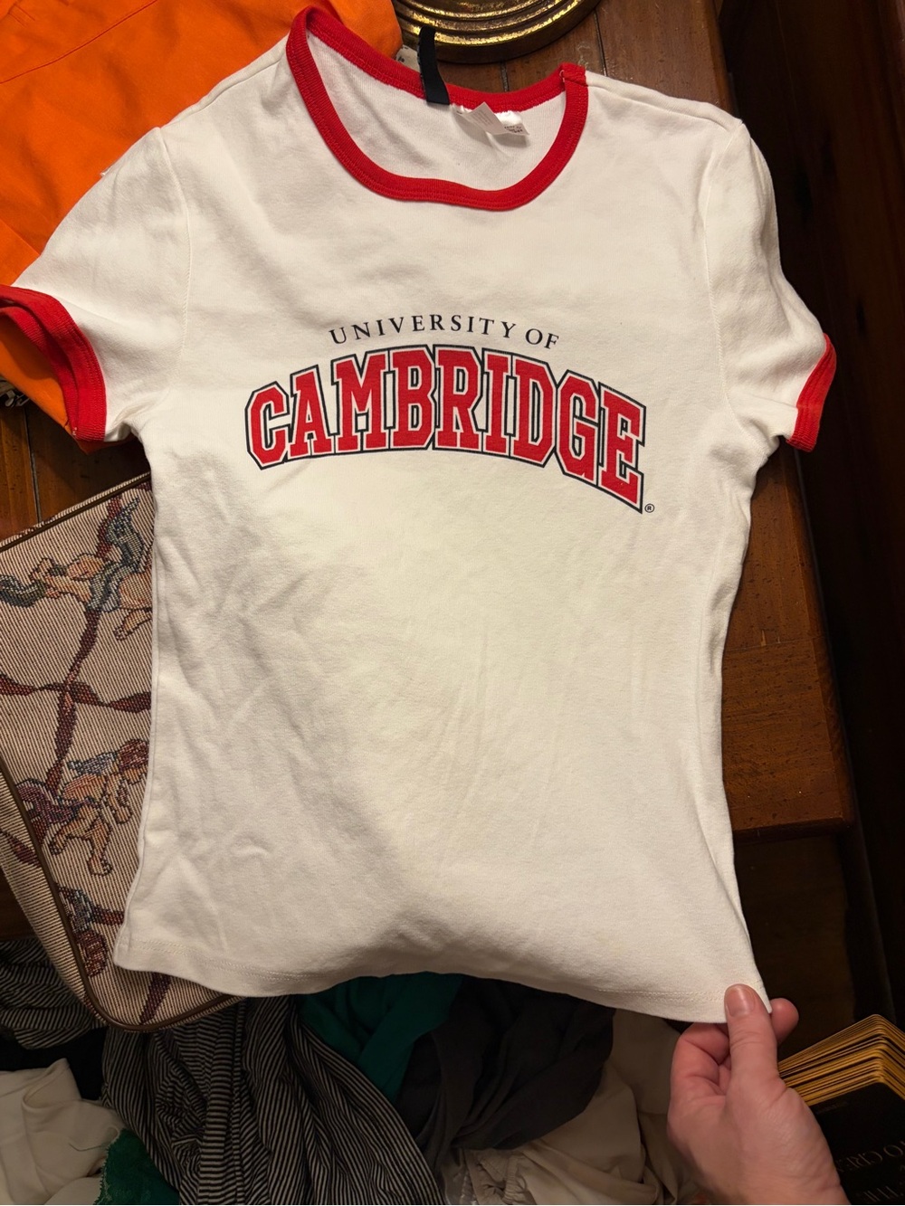 Divided Cambridge Y2K Babydoll Ringer Tee with Red Trim EUC Ladies